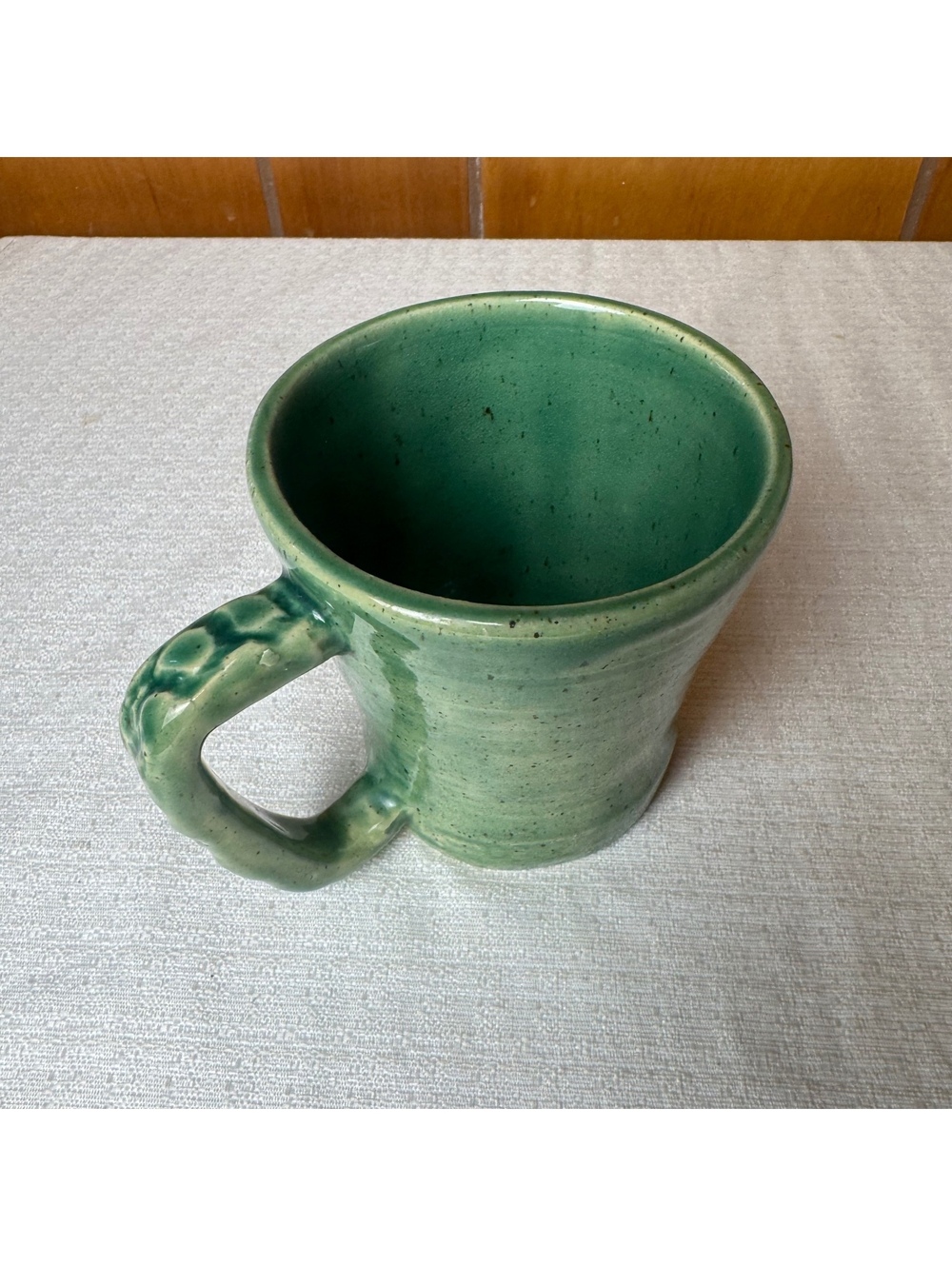 Vintage Handmade Pottery Mug Green Speckled Stoneware Coffee Cup Signed Artisan - Picture 4 of 8